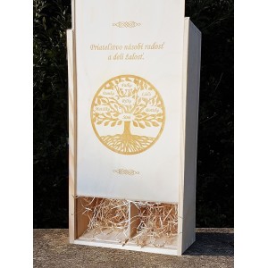Drevená darčeková krabica na víno 2x0,75l-Strom života